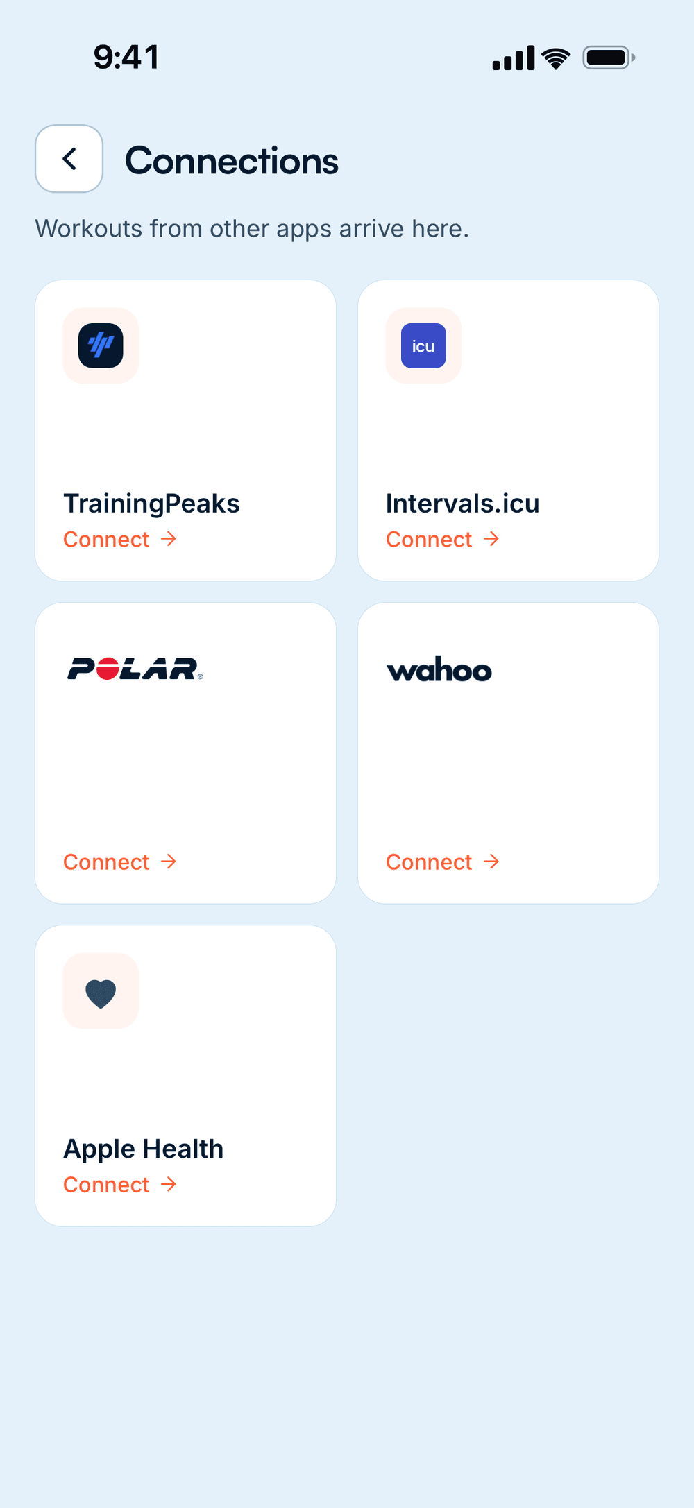 Connections: TrainingPeaks, Intervals.icu, Polar, Wahoo and Apple Health