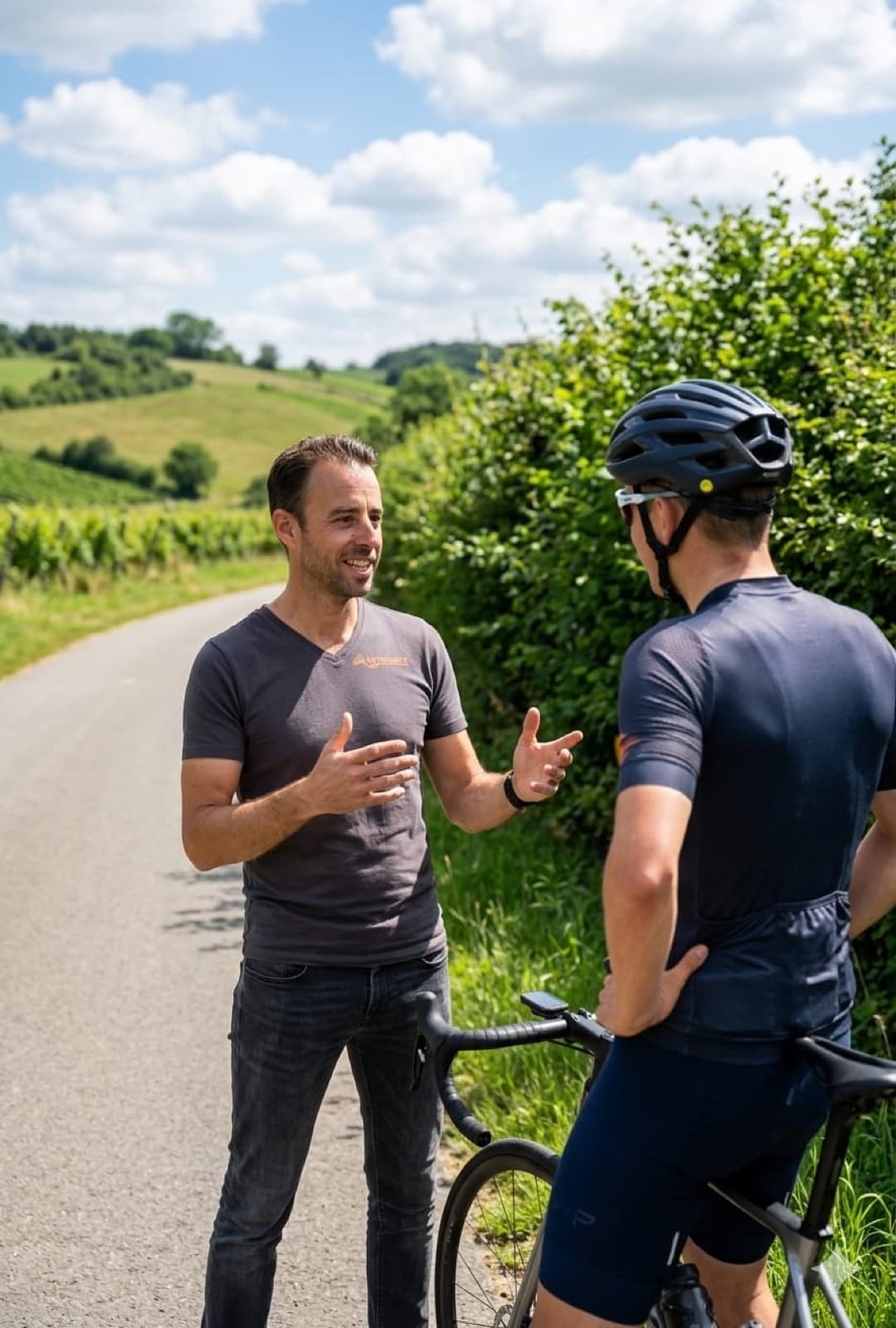 Um nutricionista desportivo a falar com um ciclista
